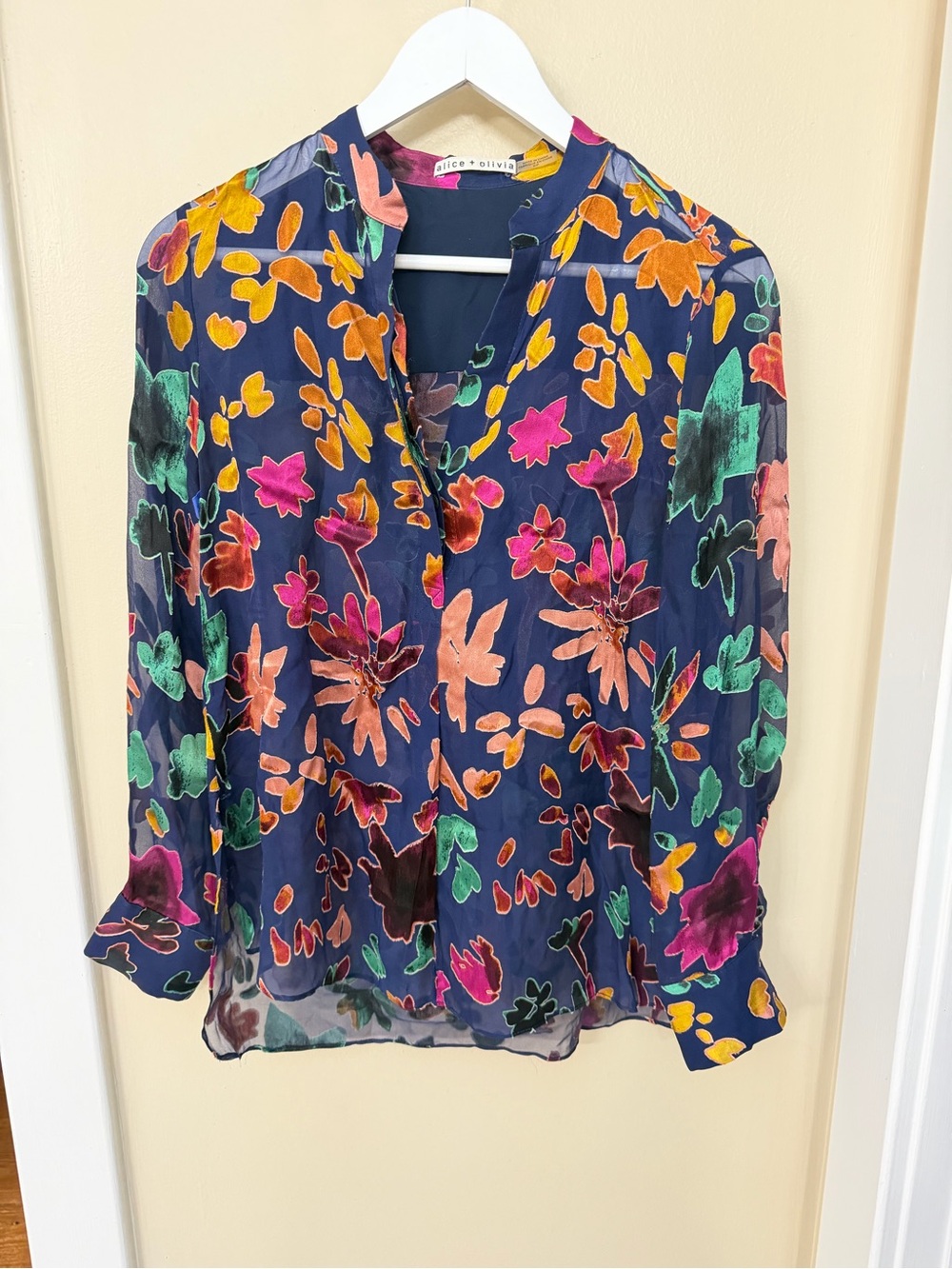 Alice & Olivia Navy Floral Sheer Blouse - Multicolor
